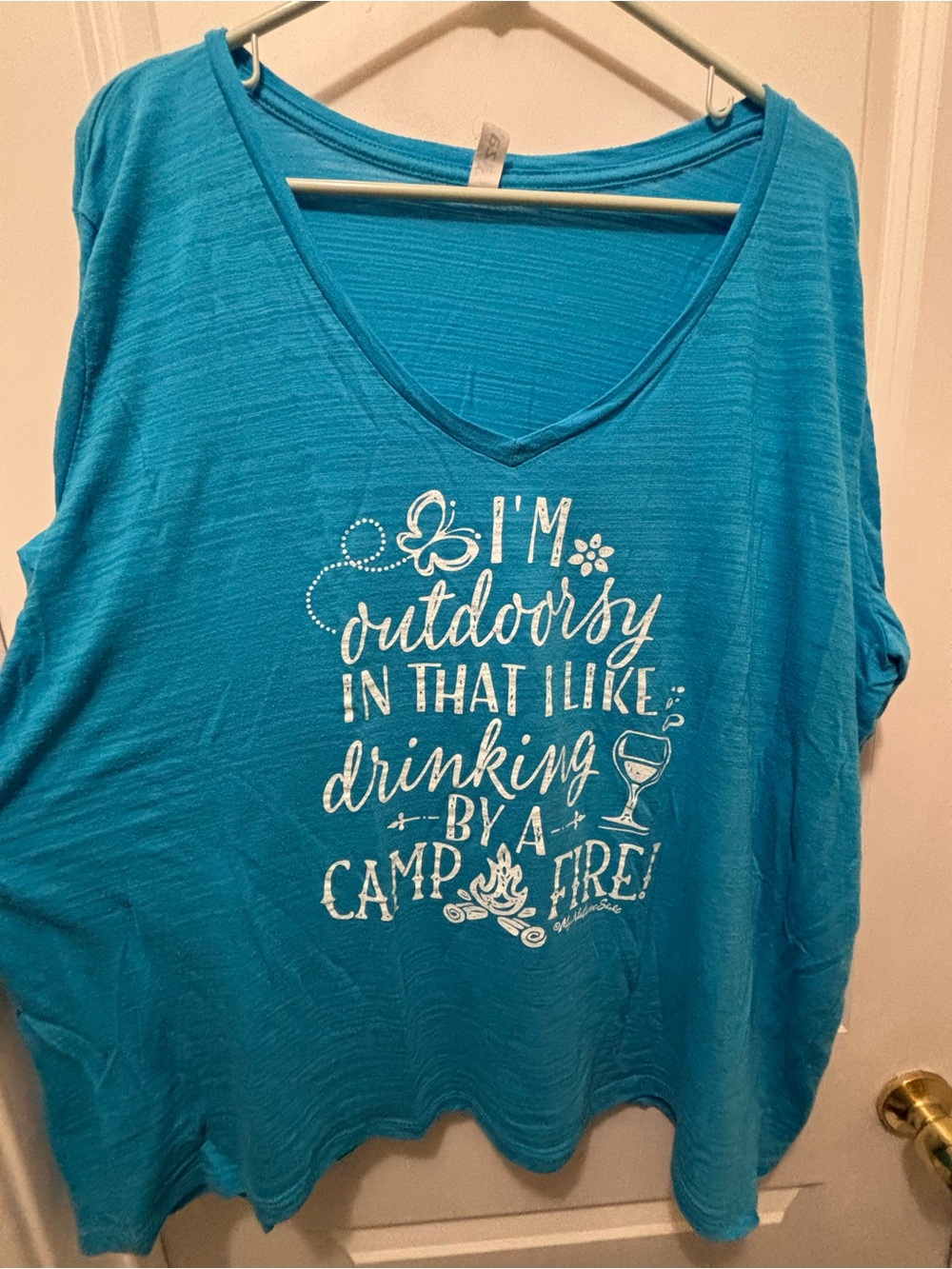 Blue V-Neck Graphic Tee - "I'm Outdoorsy"